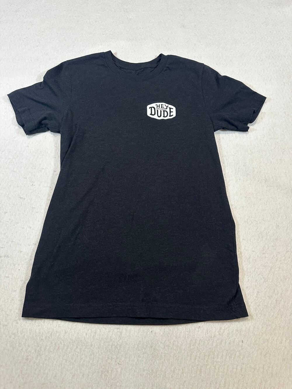 Hey Dude Black Logo T-Shirt Small Minimalist Casual Graphic Tee